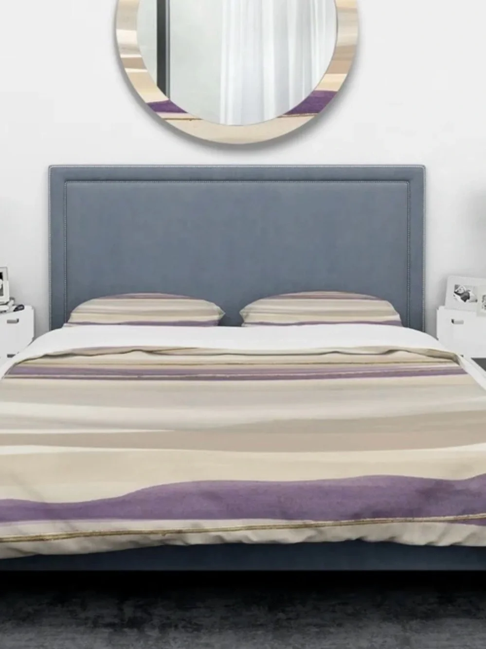 Striped Purple and Beige Duvet Cover Set - designArt